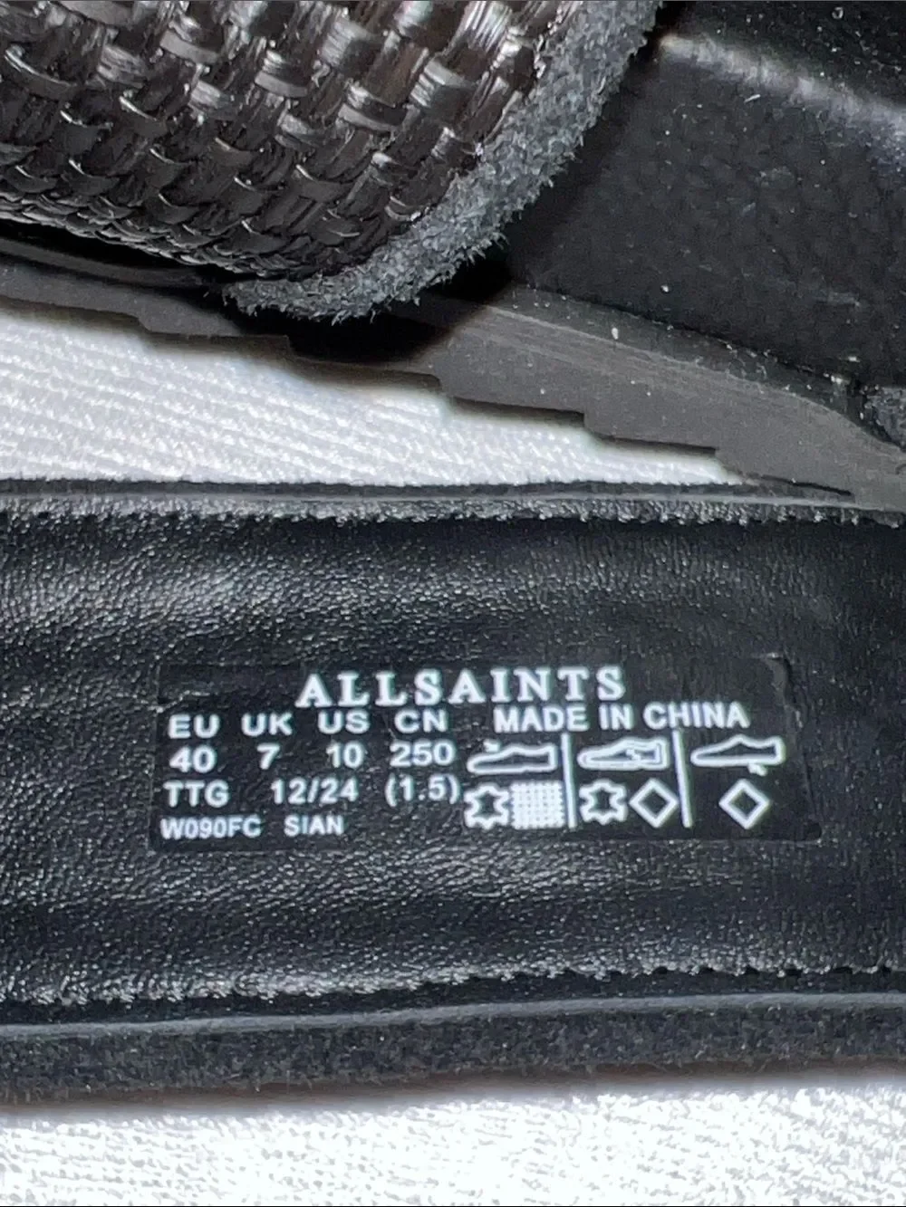 AllSaints Black Woven Double-Strap Slides with Metallic Buckles SB9